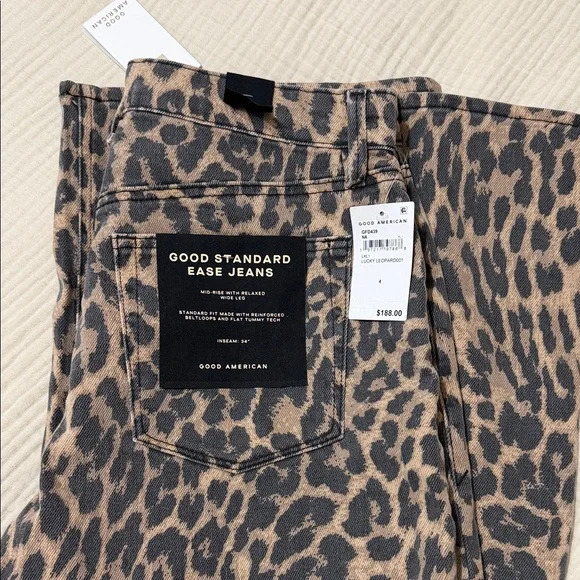 Good American Leopard Print Wide Leg Pants - Tan & Black - Picture 4 of 8